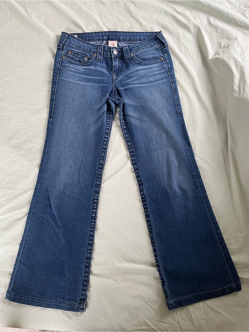 True Religion Wide Leg/Boot Cut Jeans in A Dark Blue Wash